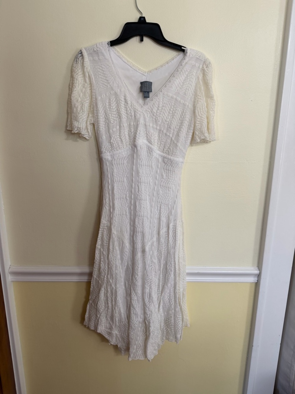 Rabbit Rabbit Rabbit Size 8 Cream Crochet-Pattern Midi Dress